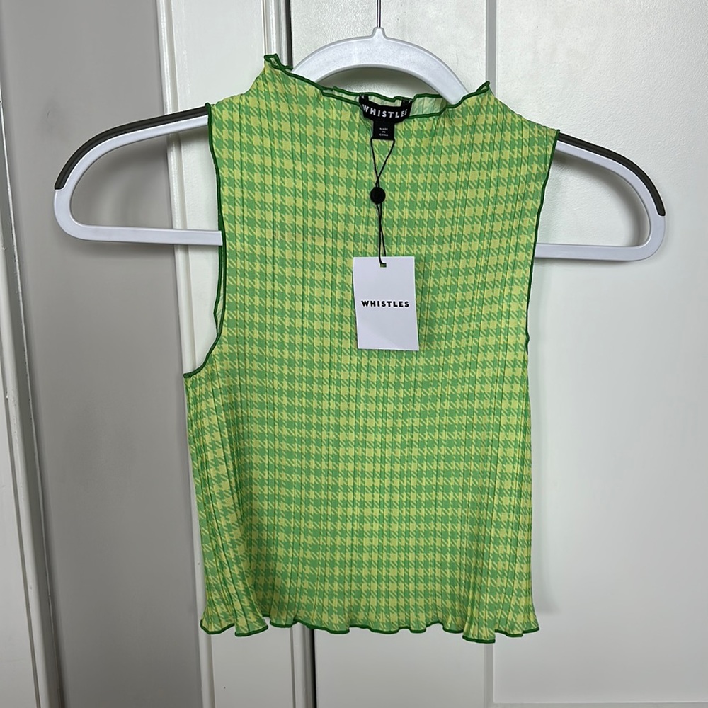 NWT! WHISTLES HOUNDSTOOTH GINGHAM PLISSE TOP